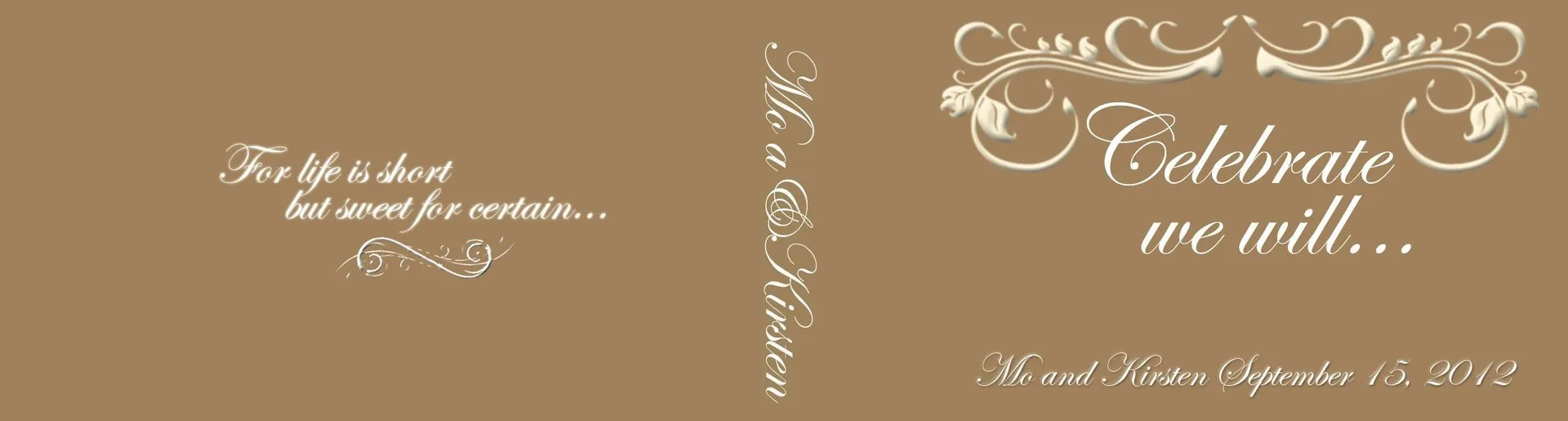 Custom wedding flipbook cover for Mo and Kirsten